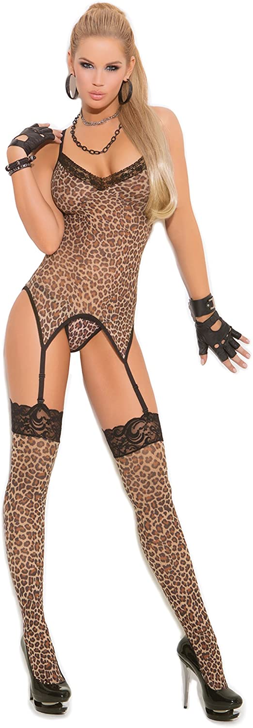 Price:$28.95 Moments Women's Leopard Print Camisette G-String and Matching Stockings, One Size: Adult Exotic Lingerie Sets: Clothing, Shoes & Jewelry