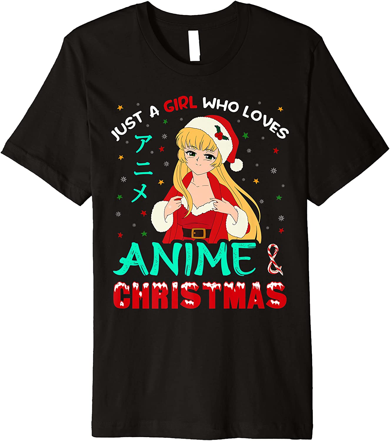 Price:$19.99 a Girl who Loves Anime and Christmas Shirt Women Otaku Premium T-Shirt : Clothing, Shoes & Jewelry