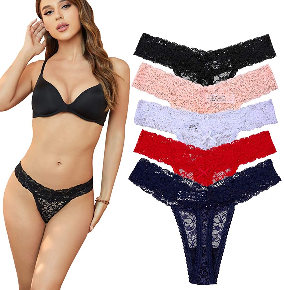 Price:$13.66 Women's Thin Lace Hollowed-Out T-Back Low Waist Ice Silk Sexy Cheeky Thong See-Through Panties : Clothing, Shoes & Jewelry