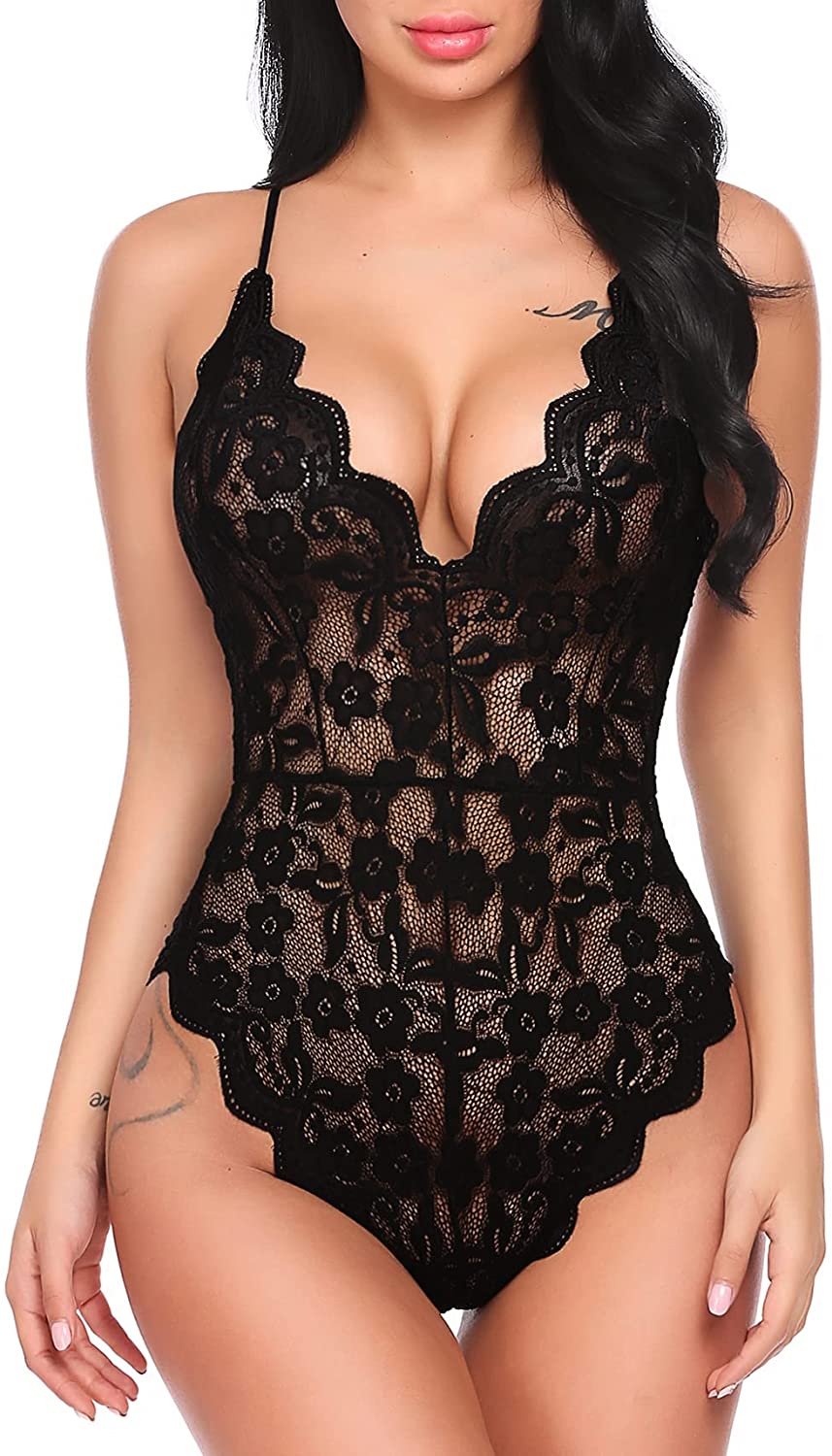Price:$13.69 Women One Piece Lingerie Deep V Teddy Sexy Lace Bodysuit: Clothing, Shoes & Jewelry