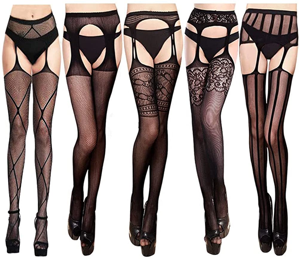 Price:$25.99 MONTE 5 Pairs Suspender Fishnet Tights for Women Sexy Thigh High Stockings at Amazon Women’s Clothing store