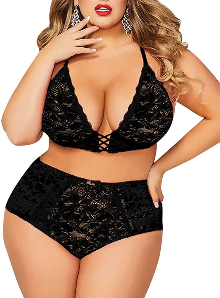 Price:$16.88 Size Lingerie Set for Women, Sexy Crushed Velvet Mesh Lace Up Halter Bralette & High Waist Panty: Clothing, Shoes & Jewelry