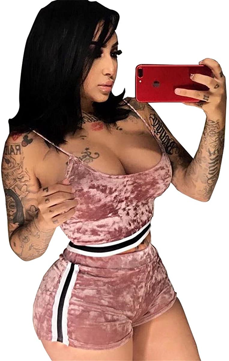 Price:$7.90 Sexy 2 Pieces Velvet Crop Tops Bodycon Shorts Party Clubwear Sports Tracksuit Outfit Set : Clothing, Shoes & Jewelry