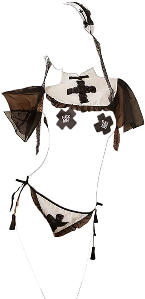 Price:$26.99 lingerie uniform temptation cross collar sexy tassel black and white abstinence nun cosplay suit (6978Black) : Clothing, Shoes & Jewelry