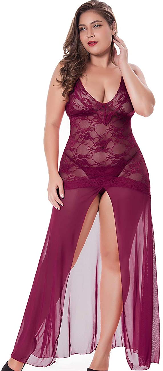 Price:$17.99 Women's Plus Size Lingerie Sexy Split Maxi Long Gown Sheer Dress: Clothing, Shoes & Jewelry