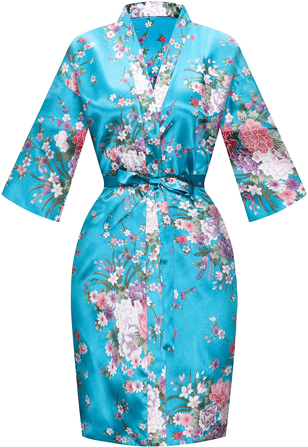 Price:$8.99 Women's Floral Bridal Robe Bride Bridesmaid Short Kimono Dressing Gown Sleepwear for Wedding Getting Ready at Amazon Women’s Clothing store