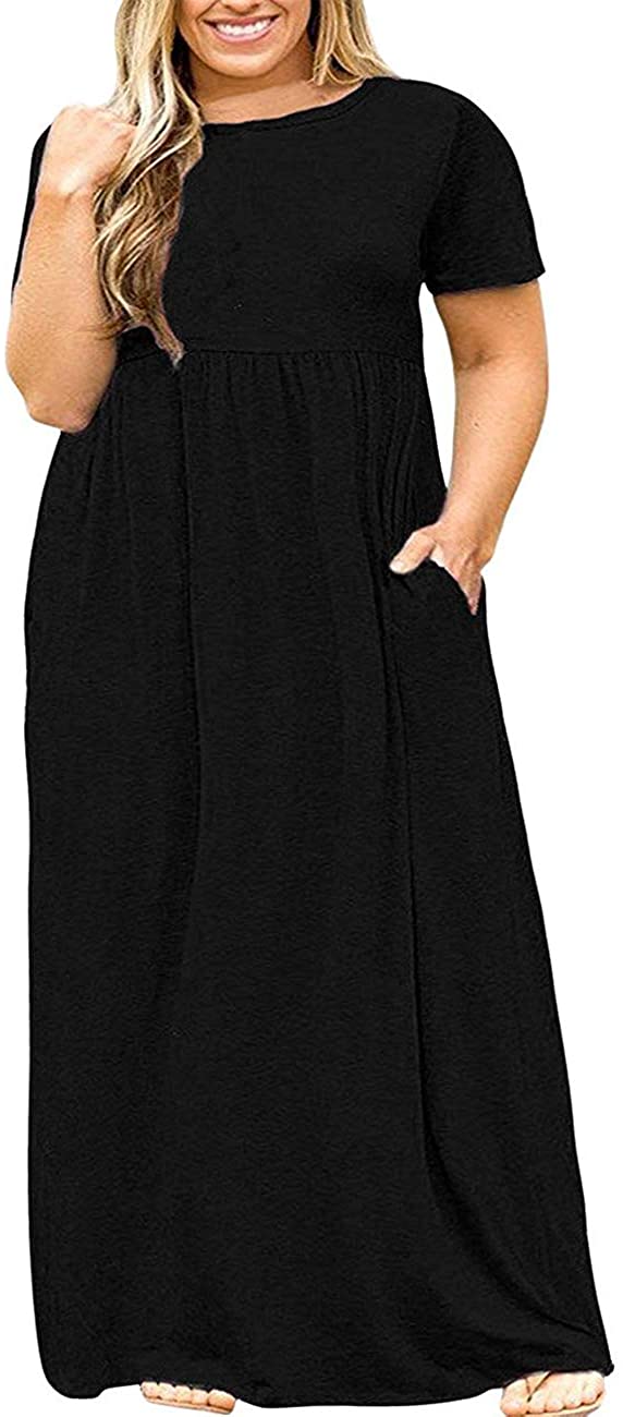 Price:$19.99 Women's Short Sleeve Plus Size Maxi Dress with Pockets Loose Casual Summer Dresses at Amazon Women’s Clothing store