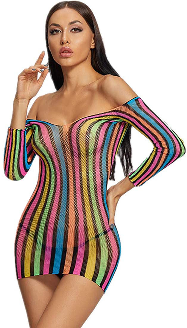 Price:$9.87 Womens Sexy Lingerie Fishnet Babydoll Hollow-Out Chemise Mini-Dress Nightwear (8919-Colorful) at Amazon Women’s Clothing store