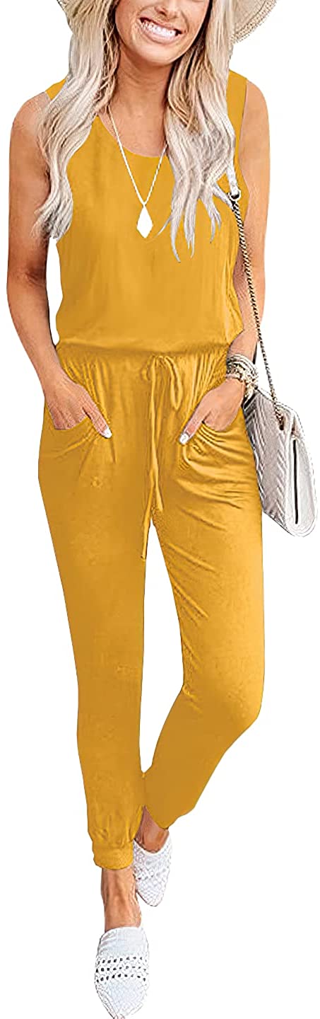 Price:$19.99 Women's Tank Jumpsuit Casual Sleeveless Jumpsuit Beam Foot Elasitic Waist Rompers Jumpsuits with Pockets : Clothing, Shoes & Jewelry