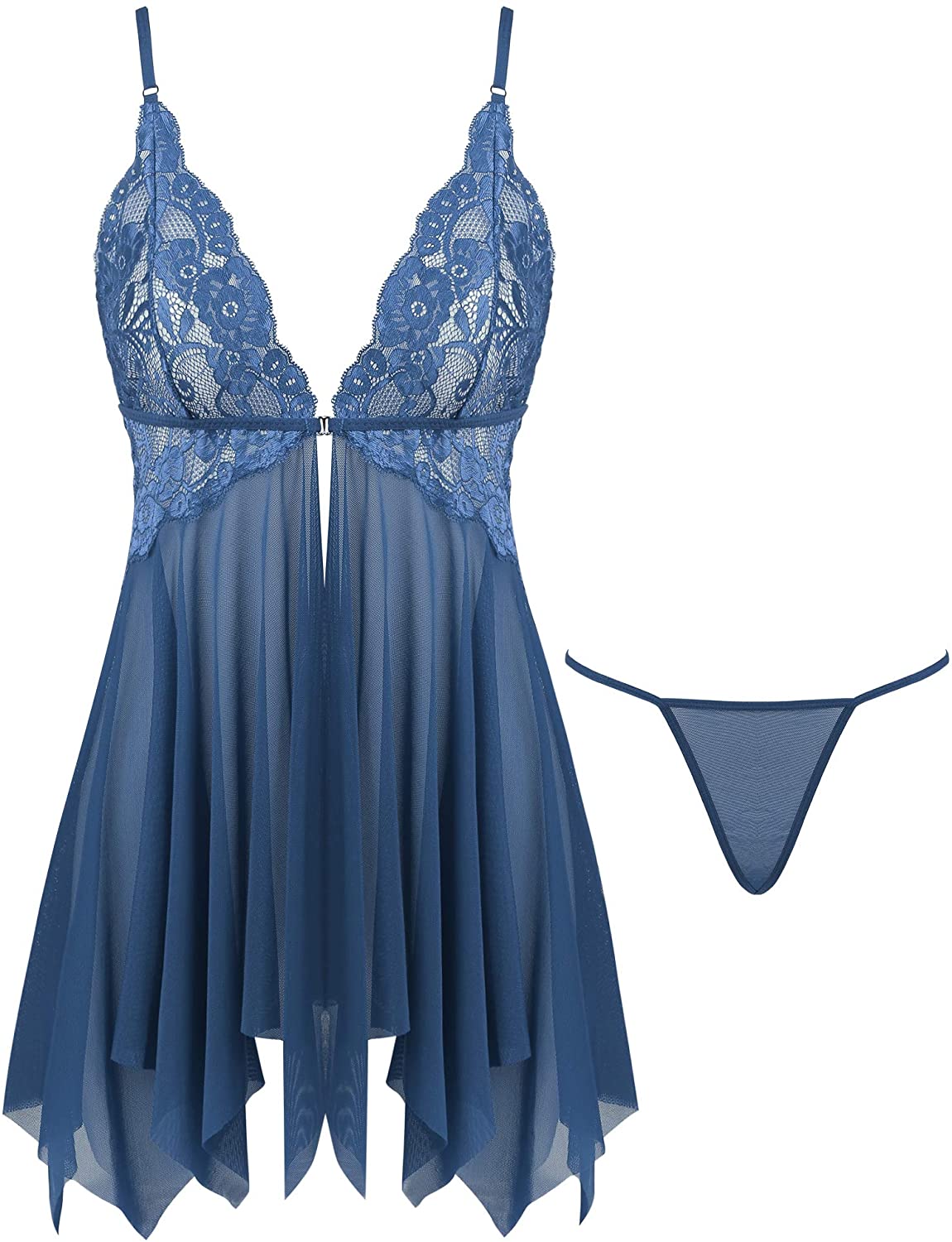 Price:$16.99 Babydoll Lingerie for Women Open Front Lace Sheer Chemise at Amazon Women’s Clothing store