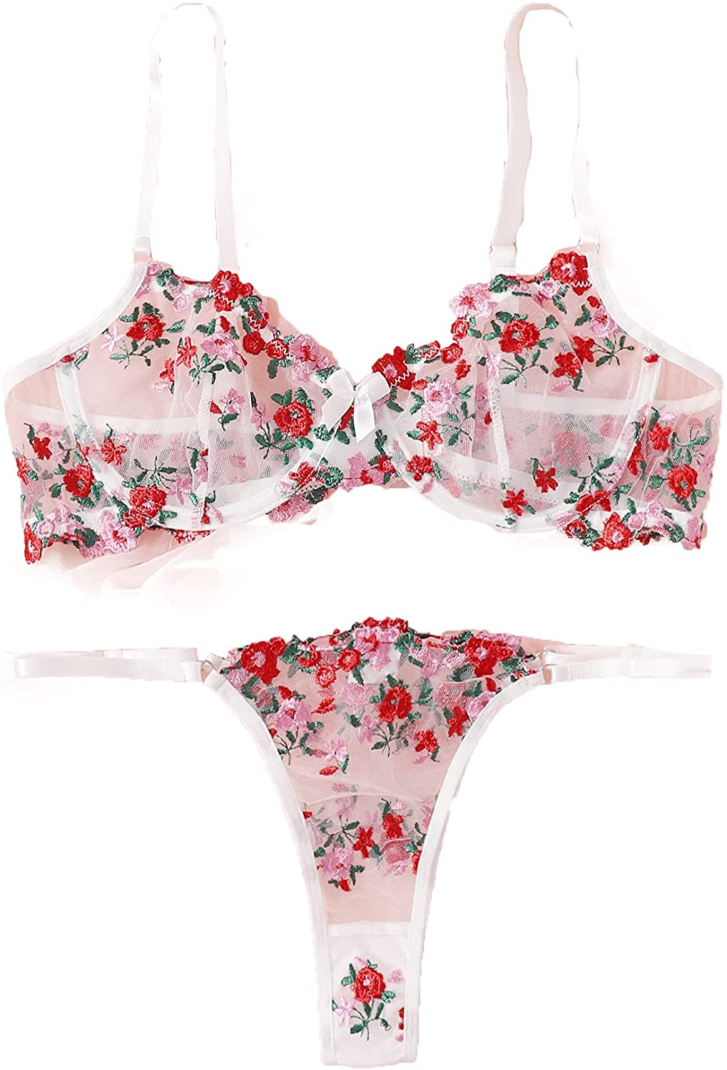 Price:$13.99 Women's 2 Piece Sexy Appliques Tanga Mesh Bralette Bra and Thongs Lingerie Set: Clothing, Shoes & Jewelry