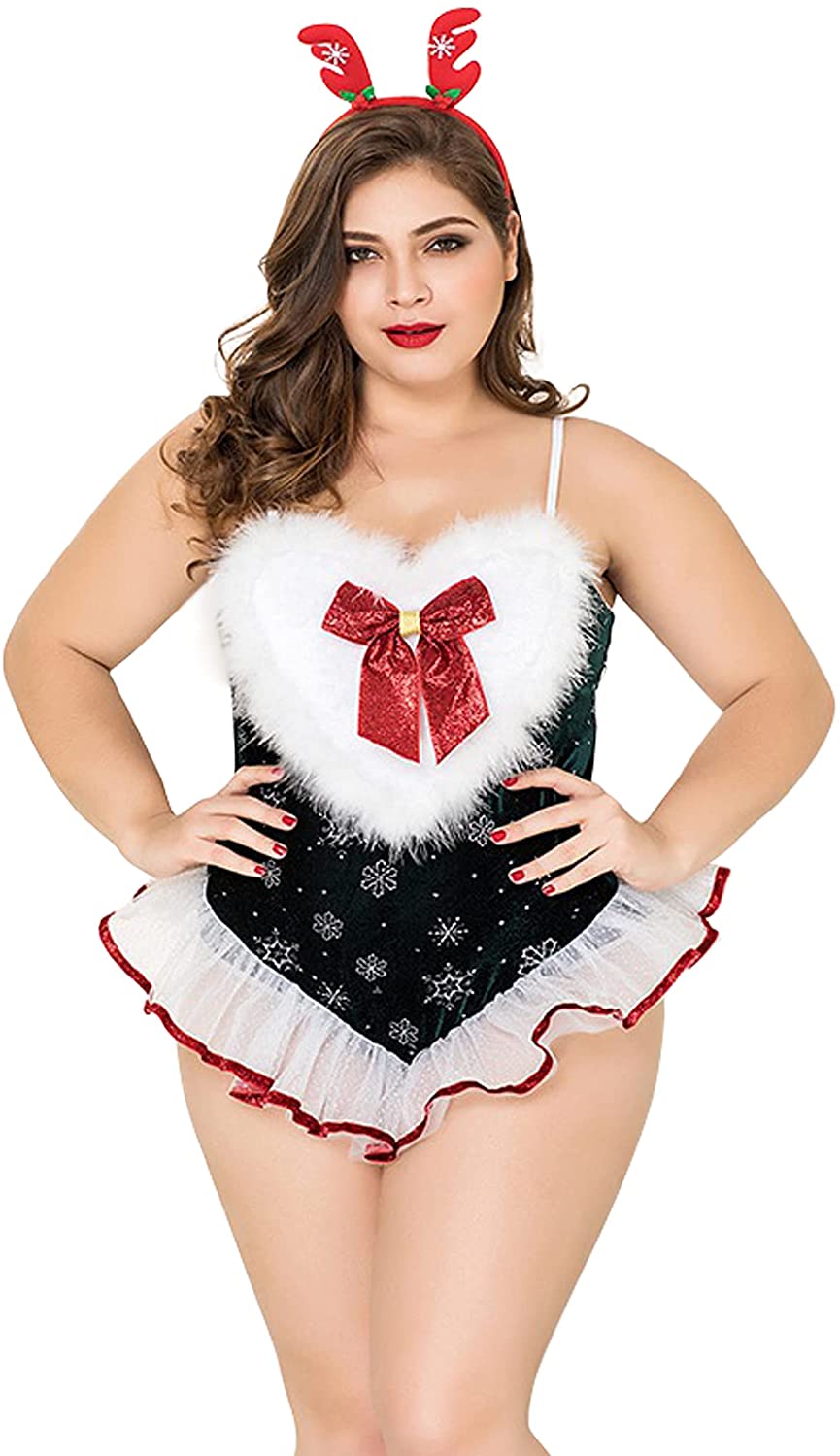 Price:$35.99 us Women Plus Size Christmas Elf Lingerie Halloween Party Ms. Santa Cosplay Costumes Teddy Outfit (Green) : Clothing, Shoes & Jewelry
