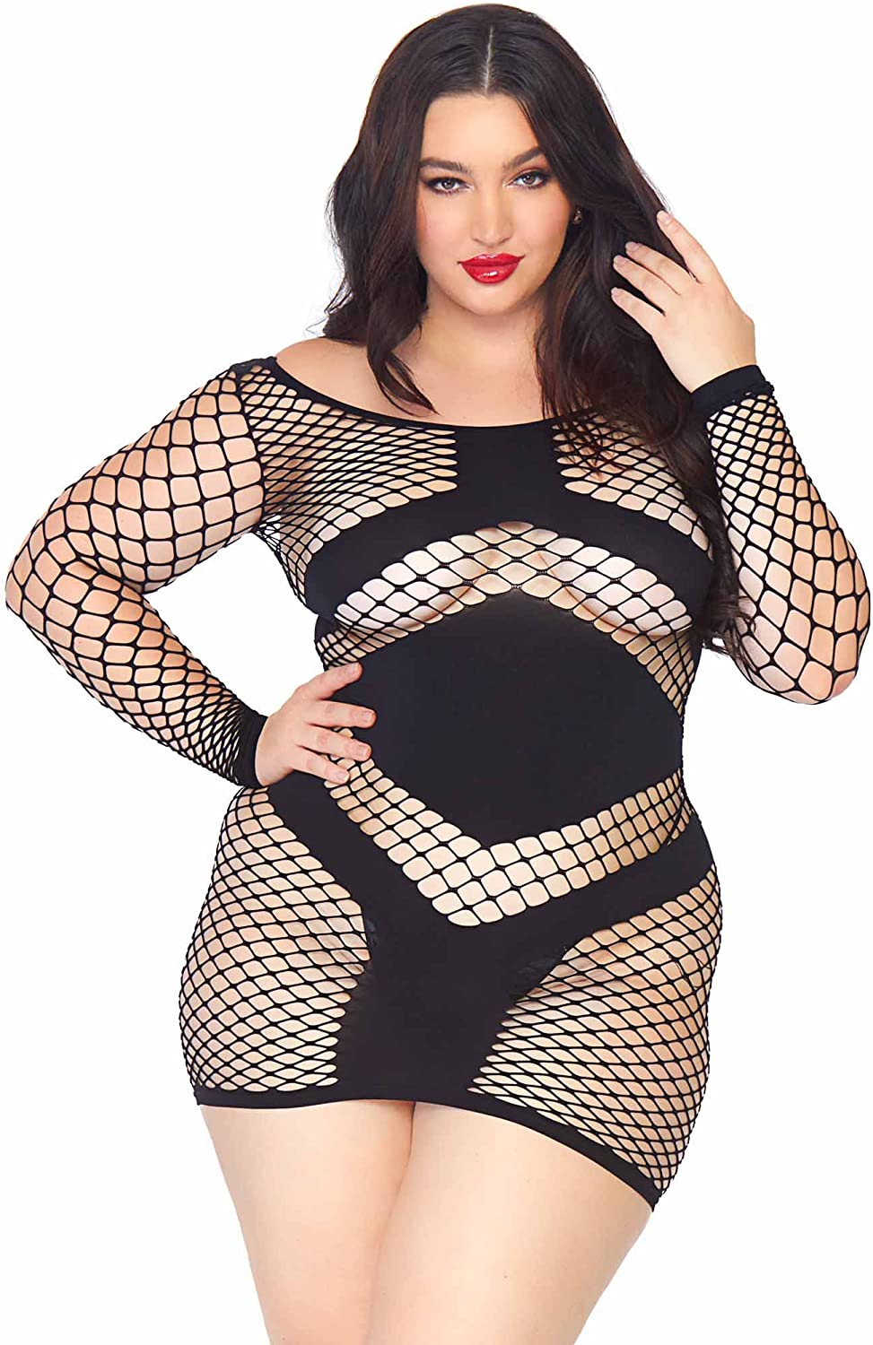 Price:$24.99 Avenue Women's Plus Size Sexy Diamond Black Fishnet Mini Dress Lingerie : Avenue: Clothing, Shoes & Jewelry