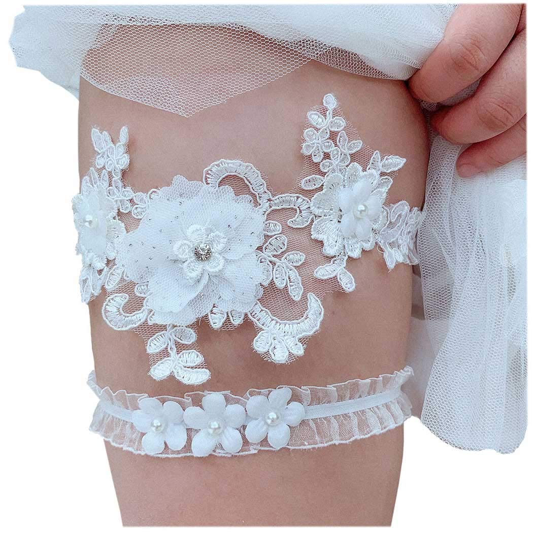 Price:$12.33 Sexy Wedding Garter Set White Pearl Lace Garters Belt Bridal Flower Leg Ring Stretch Prom Party Gift for Women and Girls (Pack of 2) : Clothing, Shoes & Jewelry