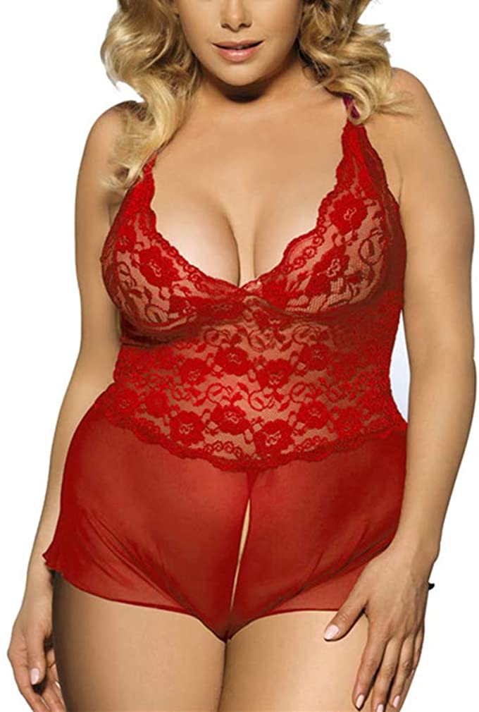 Price:$12.38 Women Lingerie Babydoll Teddy Lace Halter Bodysuit Chemise Underwear Red at Amazon Women’s Clothing store