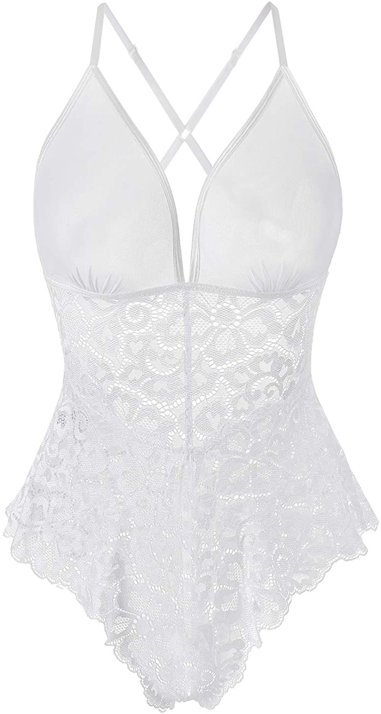 Price:$16.99 Womens One Piece Teddy Lingerie Deep V Neck Lace Babydoll Mini Bodysuit Chemise Underwear at Amazon Women’s Clothing store