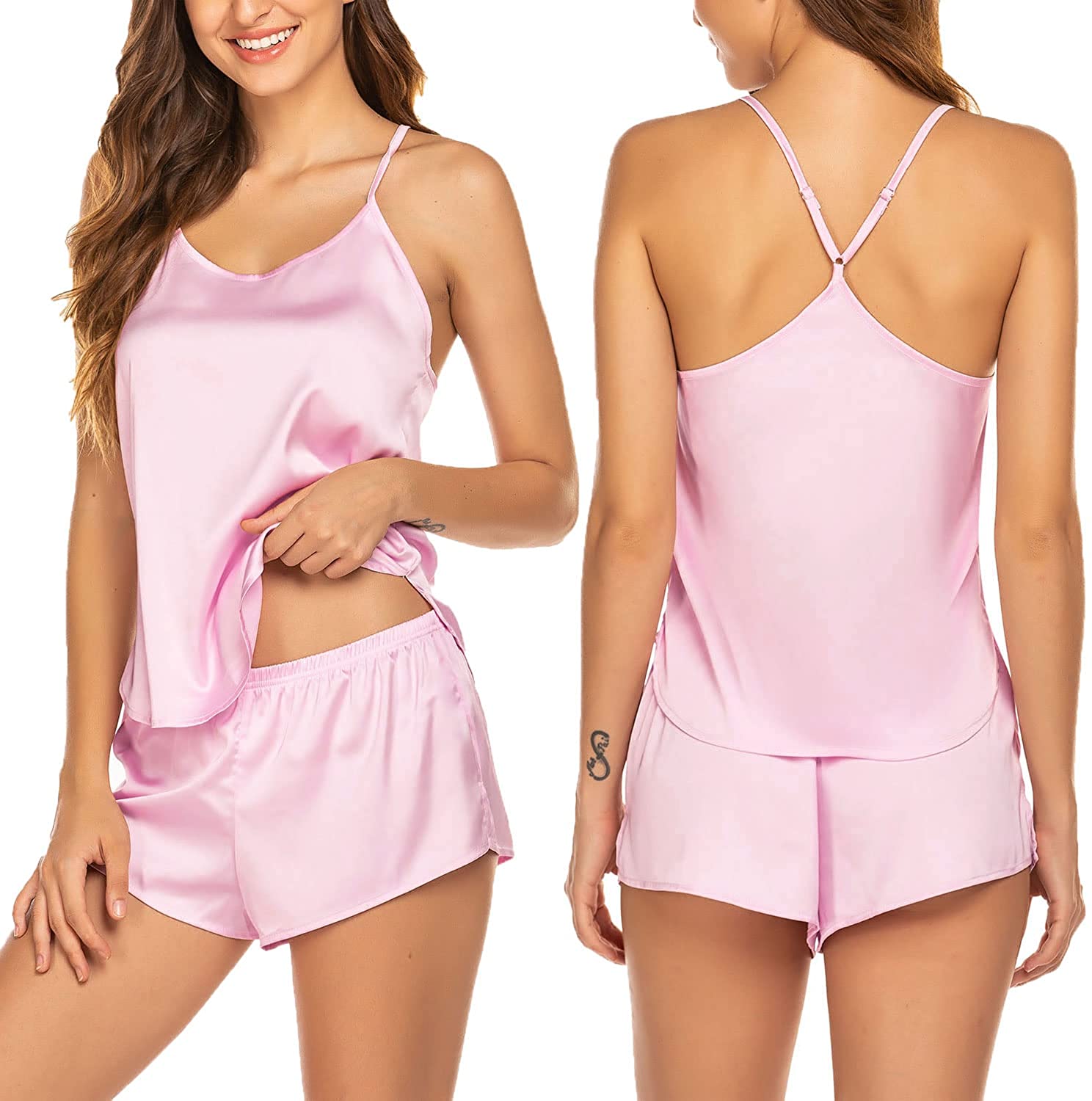 Price:$14.99 Pajamas Womens Sexy Lingerie Satin Sleepwear Cami Shorts Set Nightwear S-XXL at Amazon Women’s Clothing store