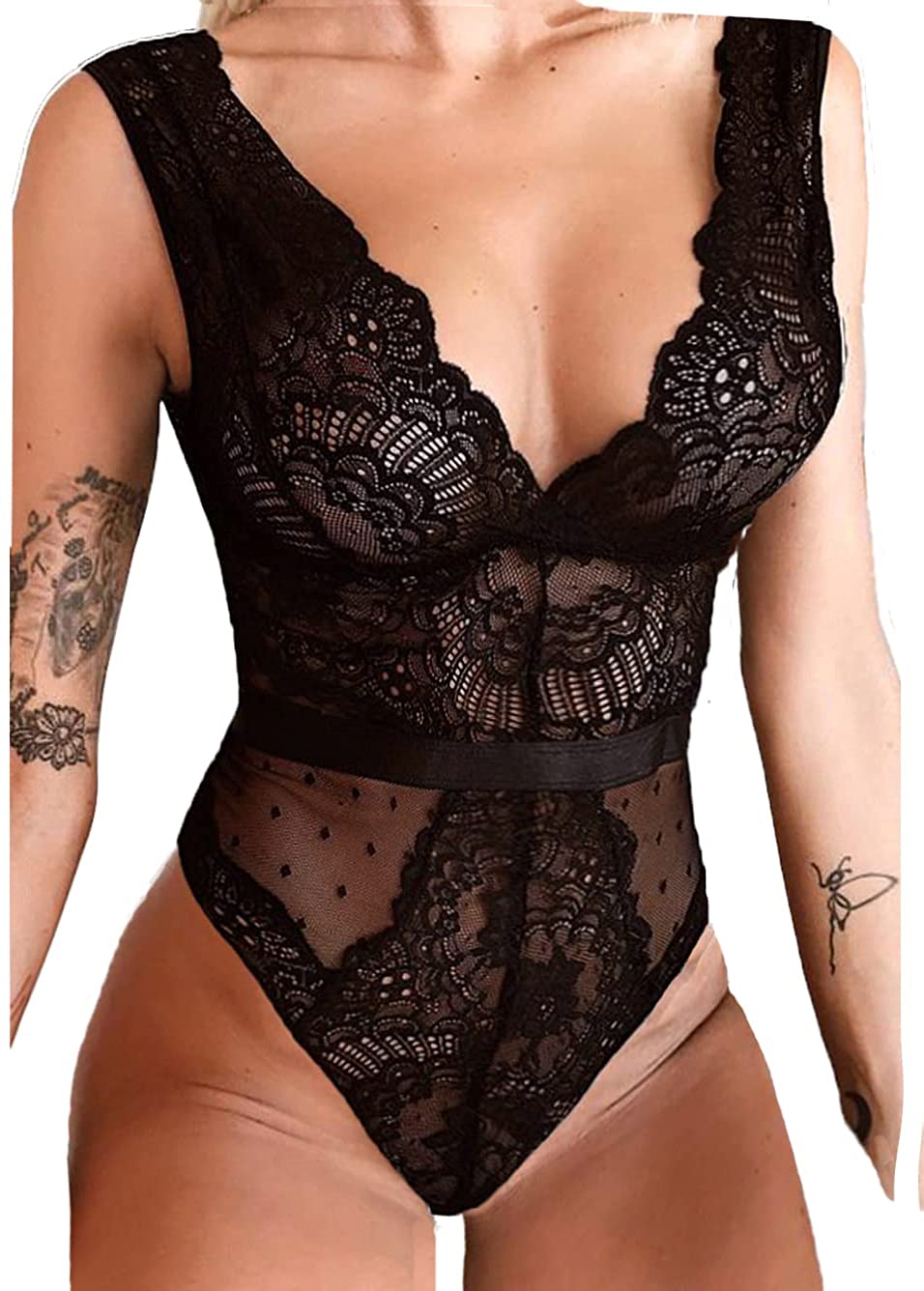 Price:$16.99 Floral Lace Bodysuit,Deep V,Low Back,Snap Crotch,Teddy Lingerie for Women at Amazon Women’s Clothing store