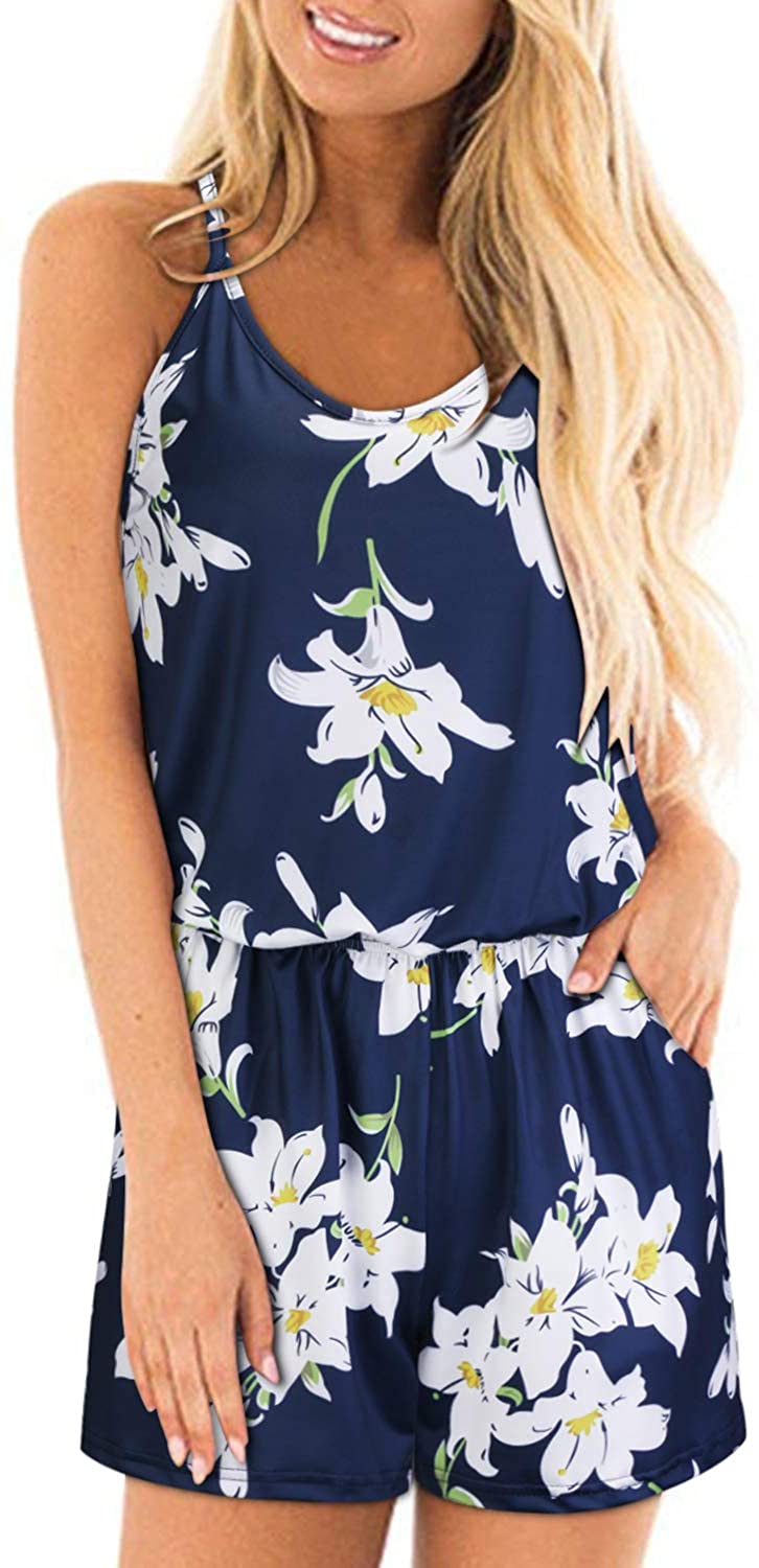 Price:$19.99 Womens Summer Floral Spaghetti Strap Casual Short Jumpsuit Rompers with Pocket : Clothing, Shoes & Jewelry