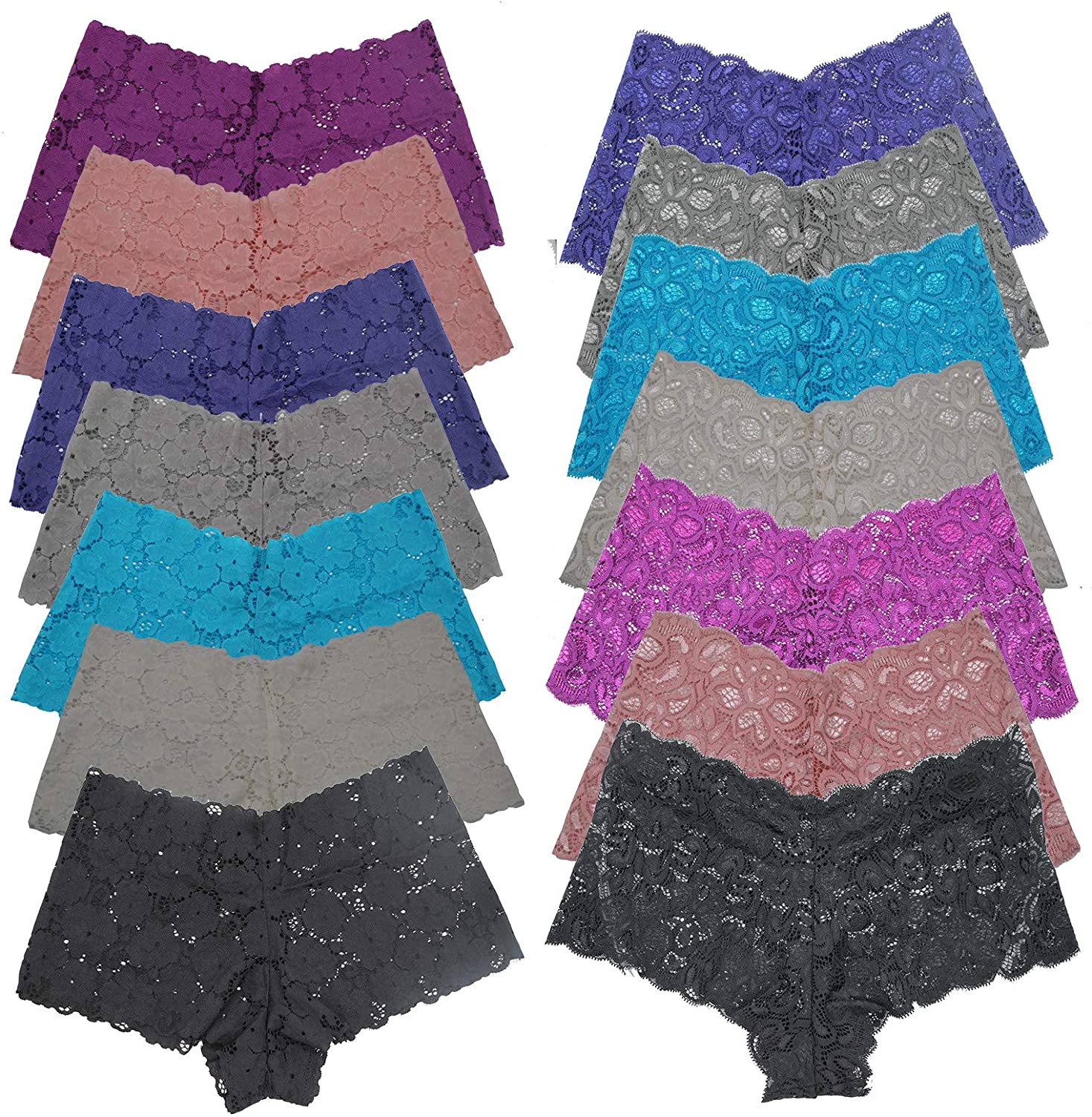 Price:$17.99 7 Pack Lace Boyshort Panties for Women Sexy Breathable Soft Stretch Hipster Panty, Assorted Different Lace Pattern at Amazon Women’s Clothing store