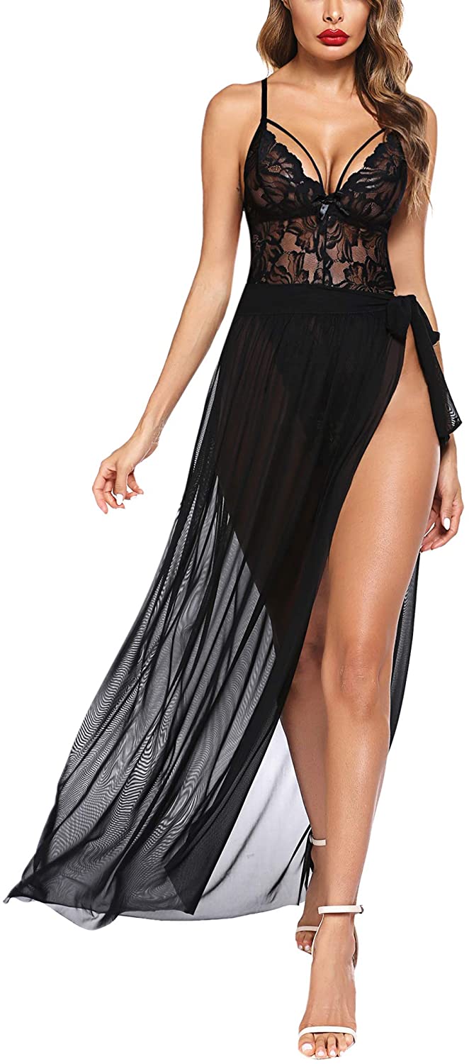 Price:$15.99 Lingerie for Women Sexy Nightgowns Deep V Lace Bodysuit Mosaic Lace Teddy Mesh Skirt: Clothing, Shoes & Jewelry