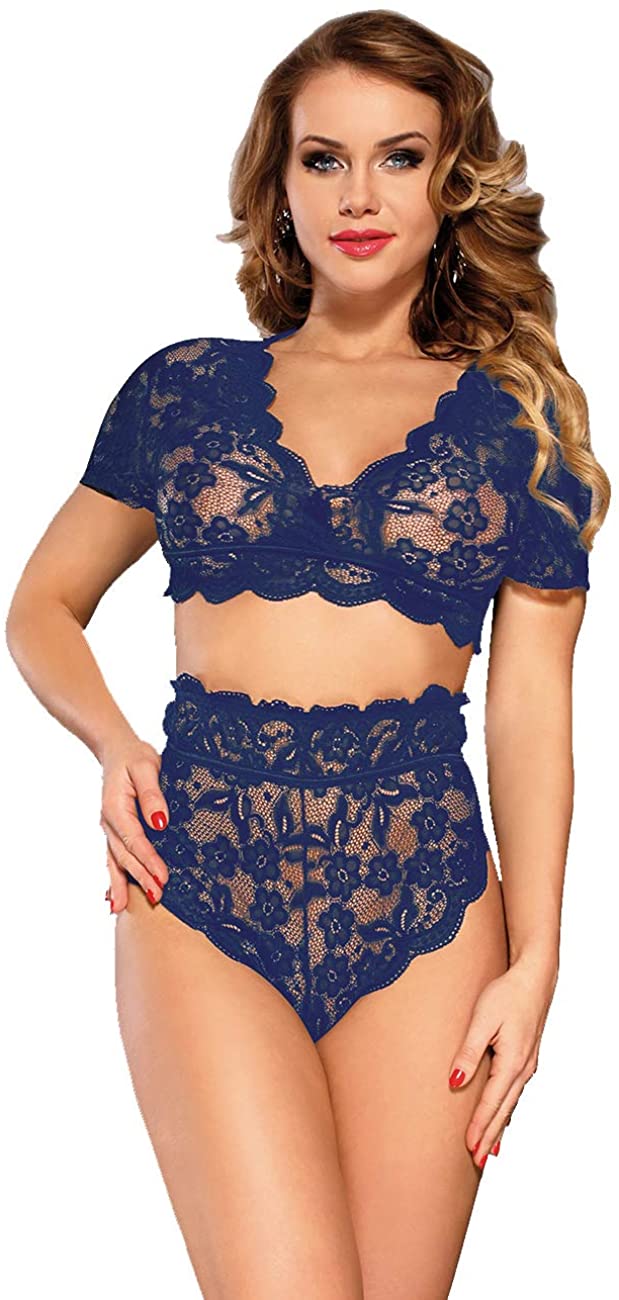 Price:$6.99 Women Lace Lingerie Set 2 Piece Plus Size High Waist Bra and Panty Set Underwear M-5XL | Amazon.com