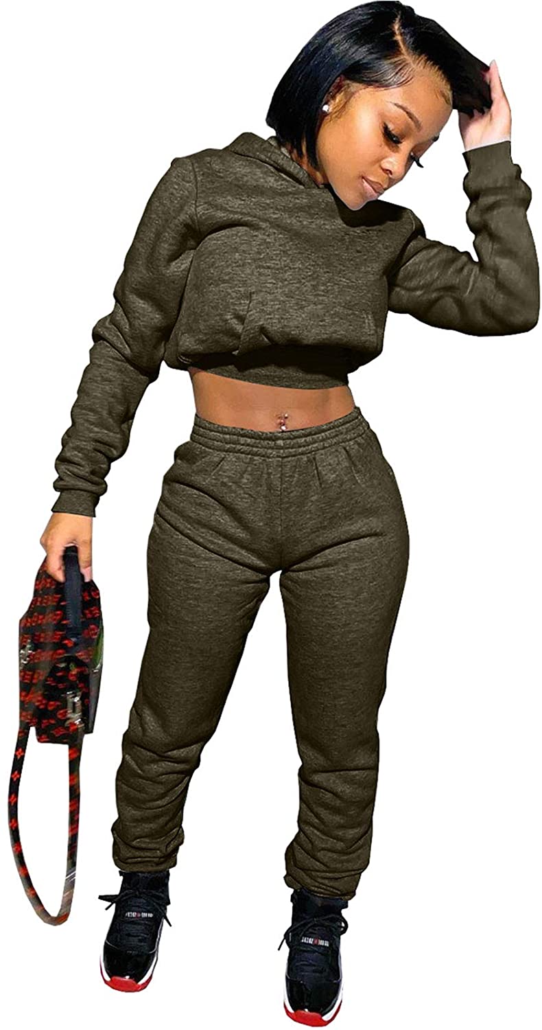 Price:$30.99 Jogging Suits for Women 2 Piece Sweatsuits Tracksuits Outfits Sexy Long Sleeve Crop Hoodie Bodycon Pants Sets at Amazon Women’s Clothing store