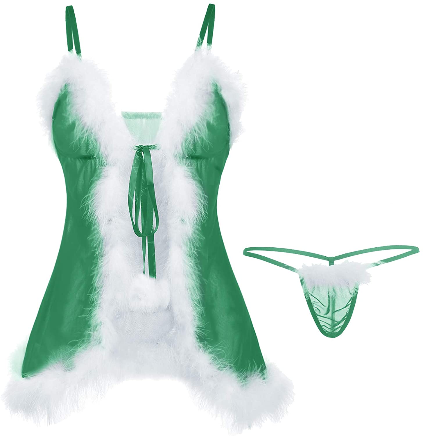 Price:$16.99 Womens Sexy Christmas Santa Lingerie Set Lace Babydoll Dress Nighty (Medium, Green) at Amazon Women’s Clothing store
