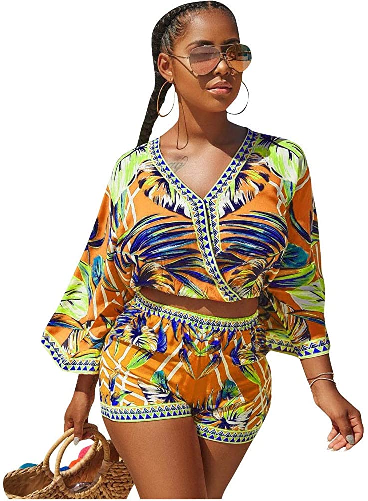 Price:$29.99 Piece Outfits for Women Summer Two Piece Crop Top Shorts Set Boho Floral Print Romper Jumpsuit : Clothing, Shoes & Jewelry