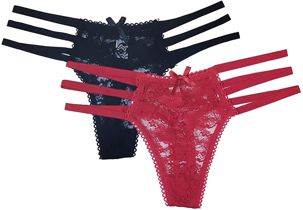 Price:$12.21 Underwear for Women Lace Panties String Thong Strappy Briefs (Red and Black) : Clothing, Shoes & Jewelry