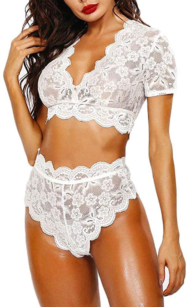 Price:$13.99 Sexy Lingerie Set Lace Bra and High Waist Panty 2 Pcs Babydoll Teddy Lingerie Bodysuit at Amazon Women’s Clothing store