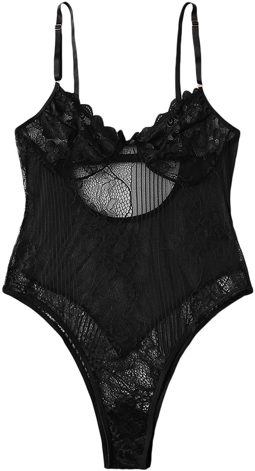 Price:$14.99 Women's Sexy Floral Lace Mesh Sheer Teddy Bodysuit Lingerie One Piece: Clothing, Shoes & Jewelry