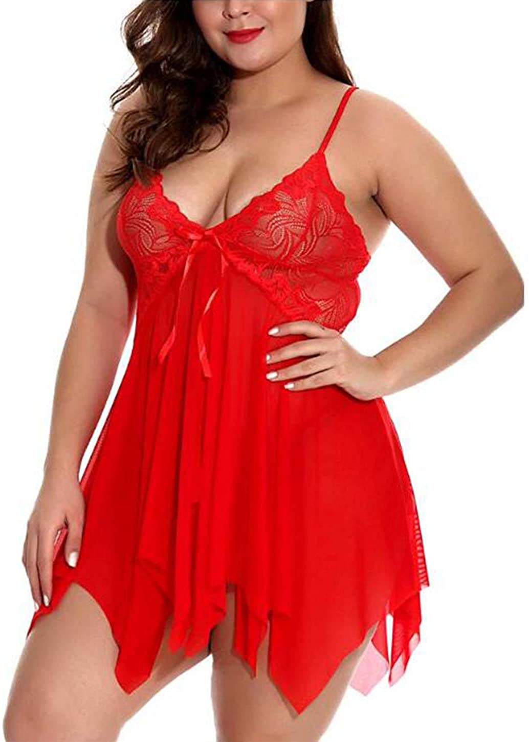 Price:$13.99 Show Plus Size Tummy Control Lingerie Set Floral Flowy Lace Sheer Mesh Babydoll Slip Vneck Negligees Sexy for Women at Amazon Women’s Clothing store
