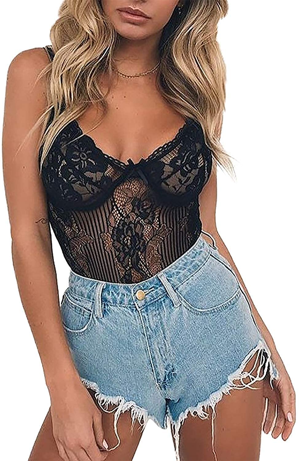 Price:$11.99 Mini Bodysuit Lingerie Deep V Lace Teddy Underwear One Piece: Clothing, Shoes & Jewelry
