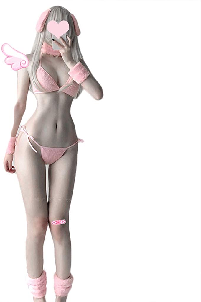 Price:$21.99 Bunny Cosplay Lingerie Costume Set Kawaii Anime Micro Bikini Pink Furry Bra and Panty Japanese Lolita Underwear: Clothing, Shoes & Jewelry