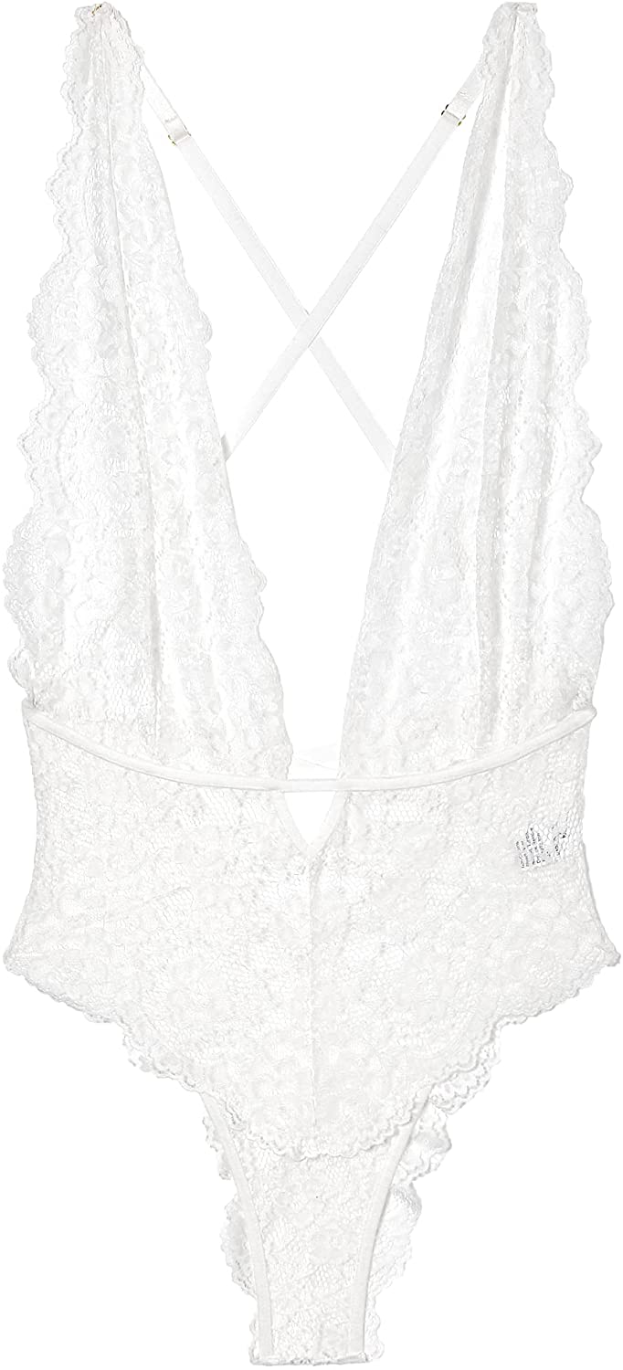 Price:$17.99 Women Lingerie Lace Deep V Neck Teddy Sheer Babydoll Bodysuit Backless Nightwear Sexy Back Cross Straps Sleepwear at Amazon Women’s Clothing store