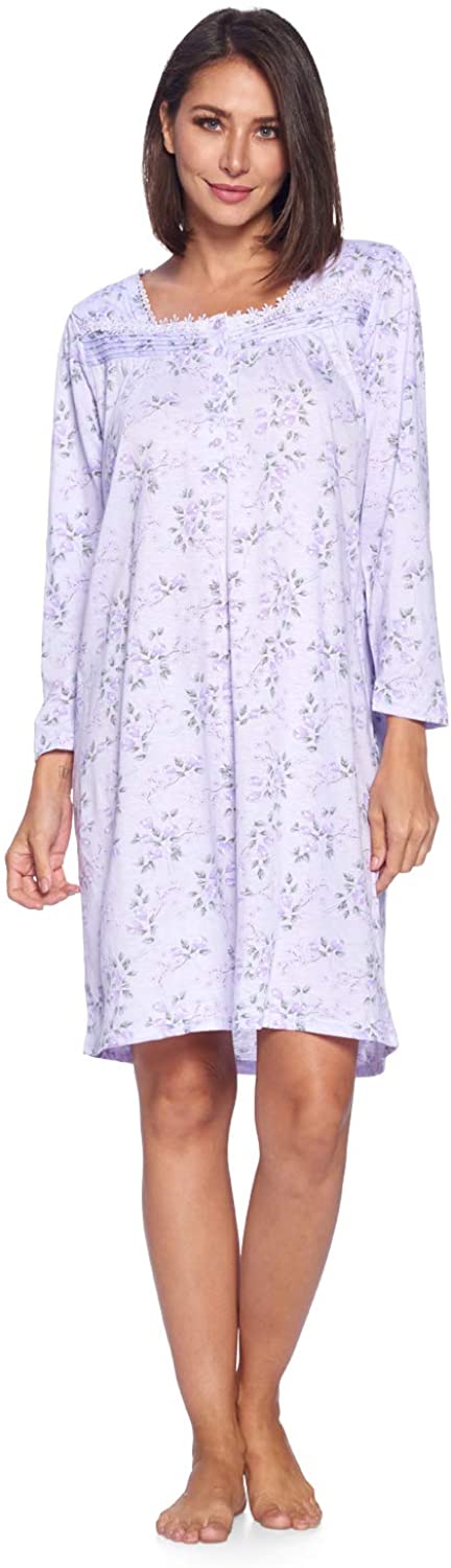 Price:$22.99 Nights Women's Cotton Blend Long Sleeve Nightgown | Henley Nightshirt at Amazon Women’s Clothing store