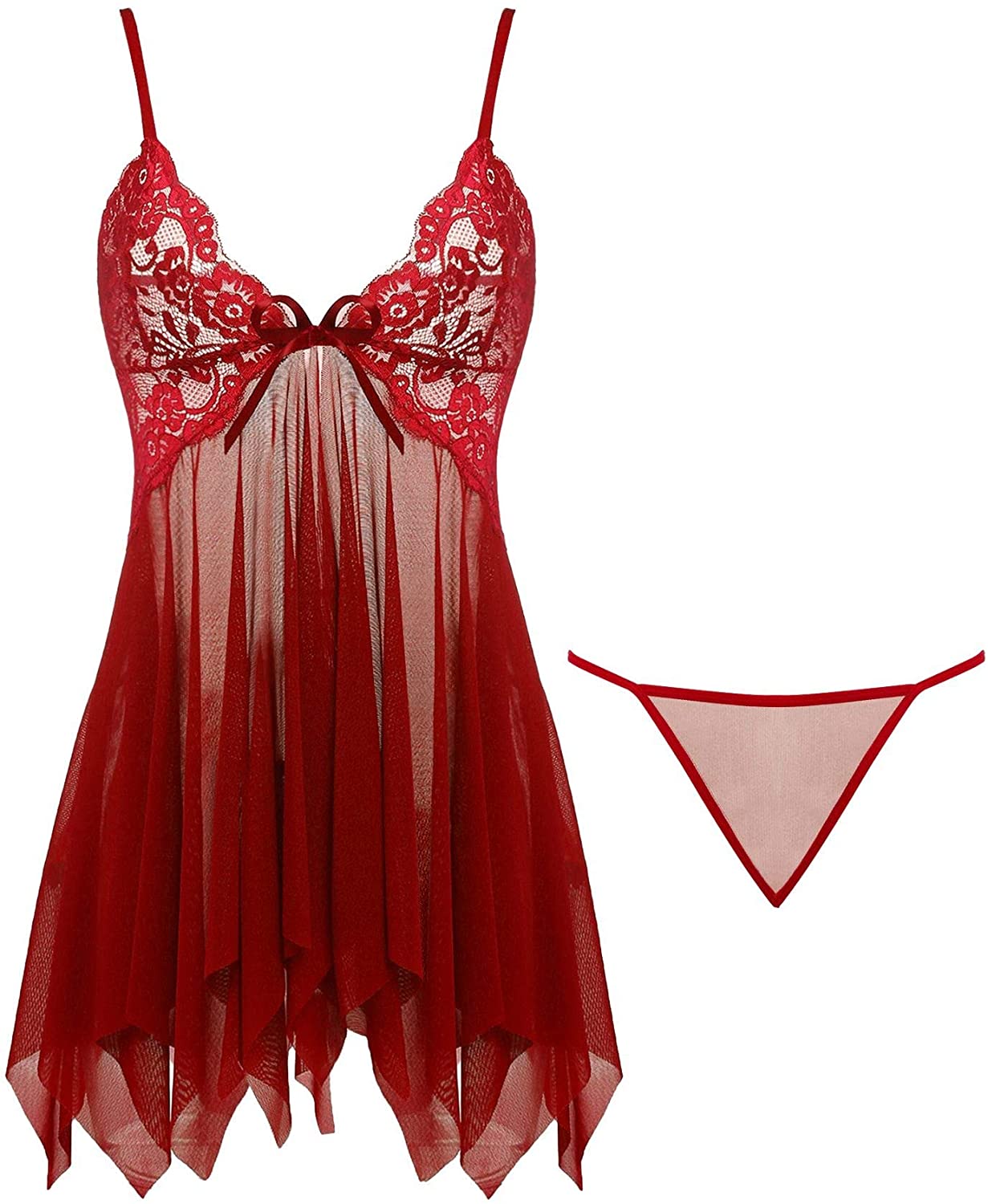 Price:$18.99 Womens Sexy Lace Babydoll Lingerie Open Front Nightie Outfits at Amazon Women’s Clothing store
