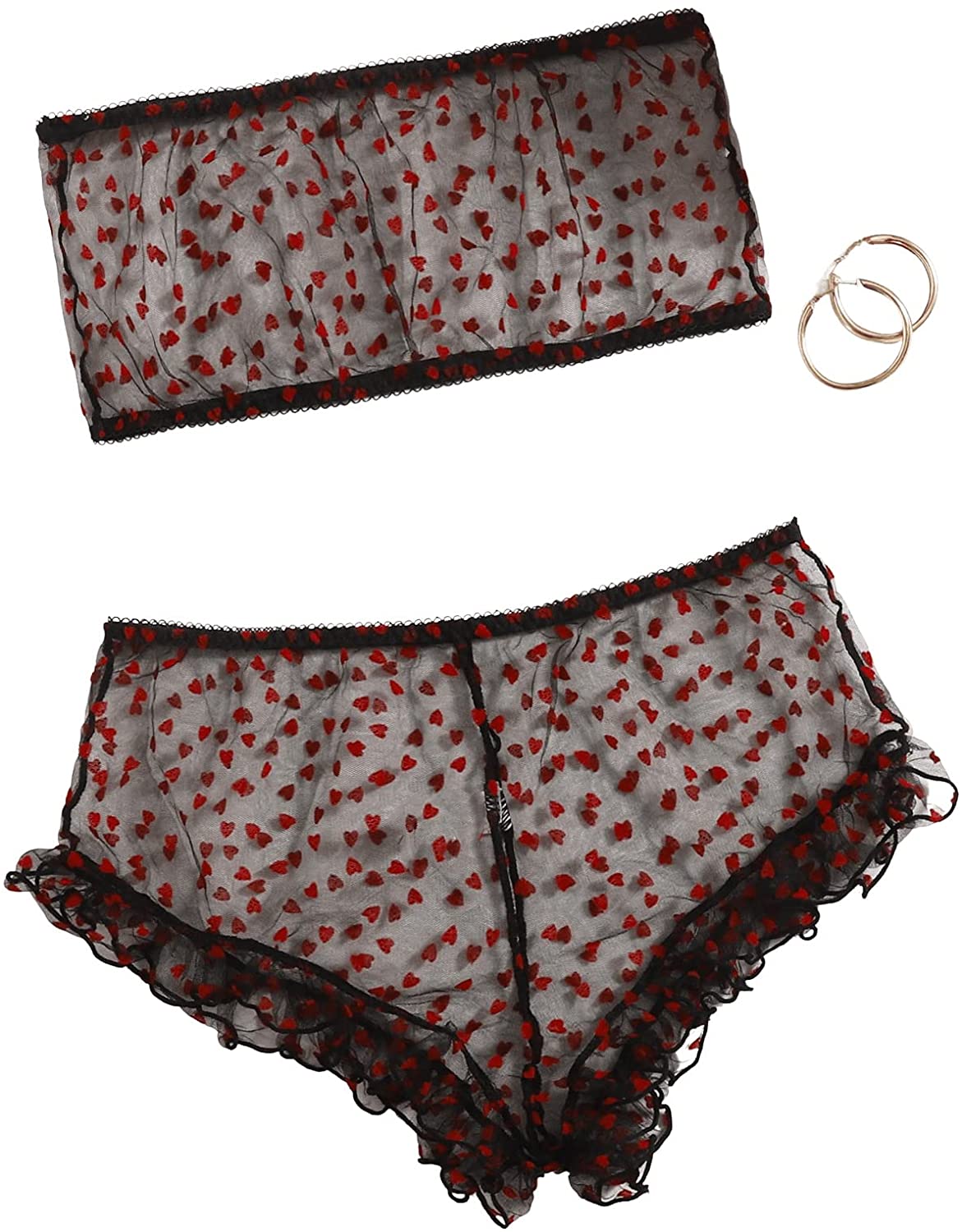 Price:$15.99 Women's 2 Piece Strapless Heart Pattern Sheer Mesh Lingerie Set: Clothing, Shoes & Jewelry