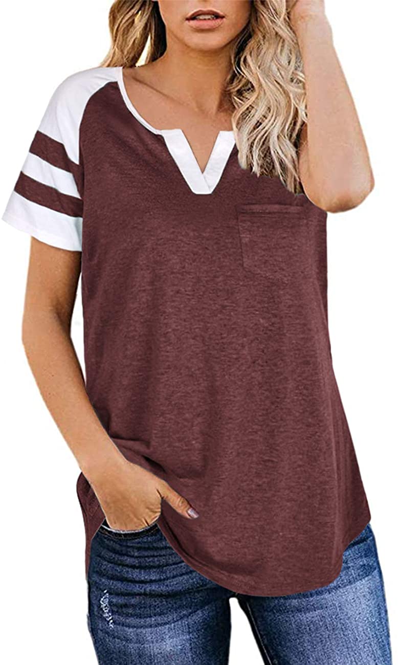 Price:$9.34 Women's Casual Short Sleeve Round Neck Loose Tunic T Shirt Blouse Tops with Pocket at Amazon Women’s Clothing store