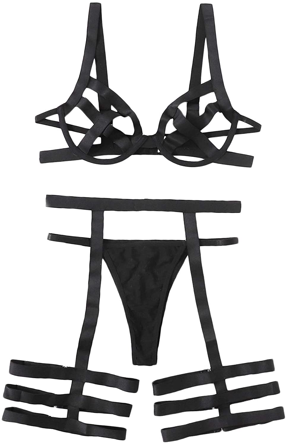 Price:$19.99 Women's Lingerie Set with Garter Belts 3 Piece Sexy Cut Out Lingerie Bodysuit at Amazon Women’s Clothing store