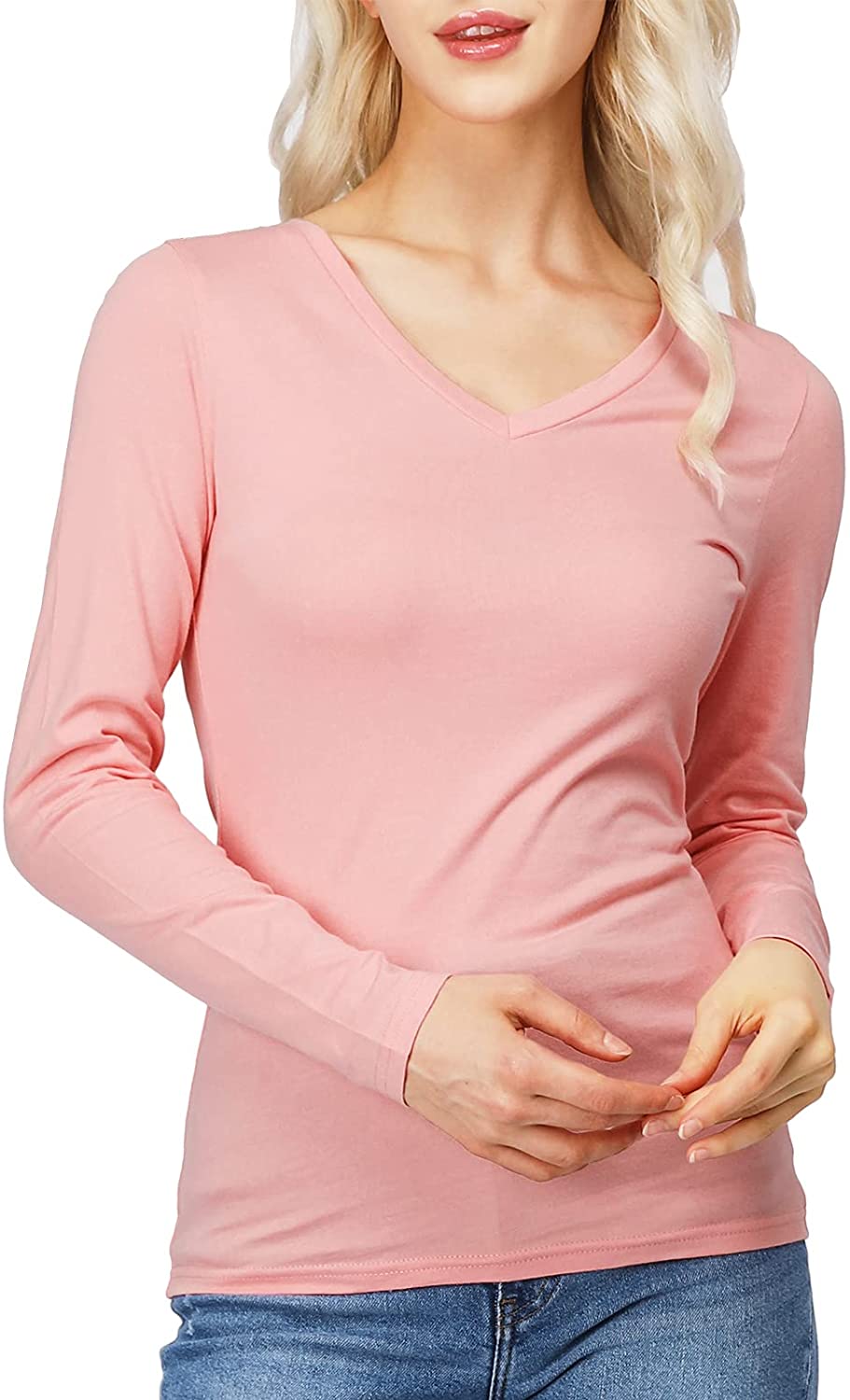 Price:$16.50 Womens Basic Slim Fit Soft Long Sleeve V Neck Cotton T-Shirt at Amazon Women’s Clothing store