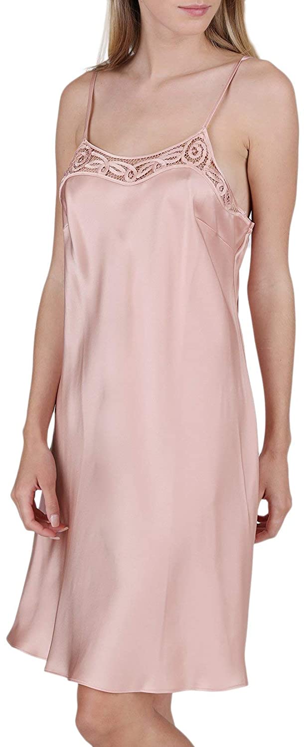 Price:$89.99 ROSSA Women's 100% Silk Slip Chemise Nightgown with Hand Crocheted Neck at Amazon Women’s Clothing store