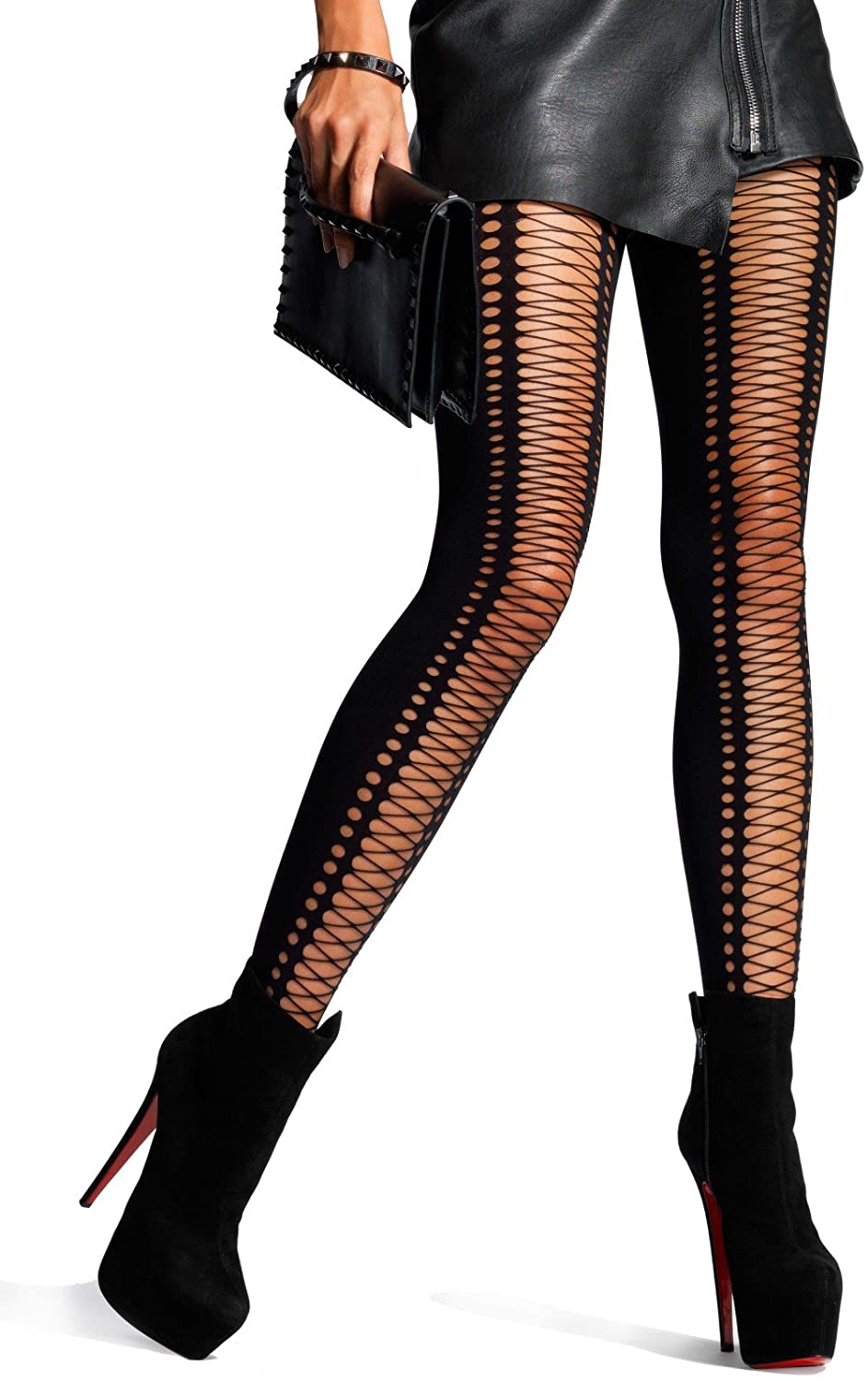 Price:$9.99 Avenue Women's Spandex Faux Lace-Up Tights, Black, One Size: Clothing, Shoes & Jewelry