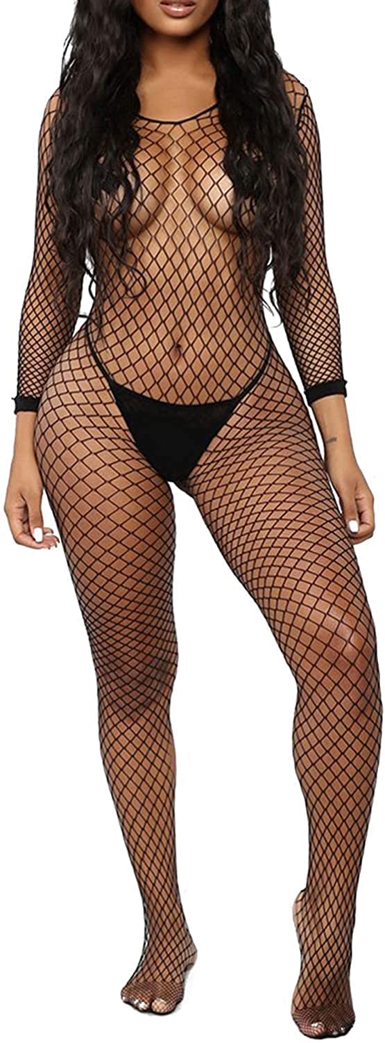 Price:$8.99 Lip Women's Sexy Mesh BodyStocking Fishnet Lingerie Long Sleeve Bodysuits One Piece Jumpsuit Underwear Nightwear for Romantic Date Wearing (Black): Clothing, Shoes & Jewelry