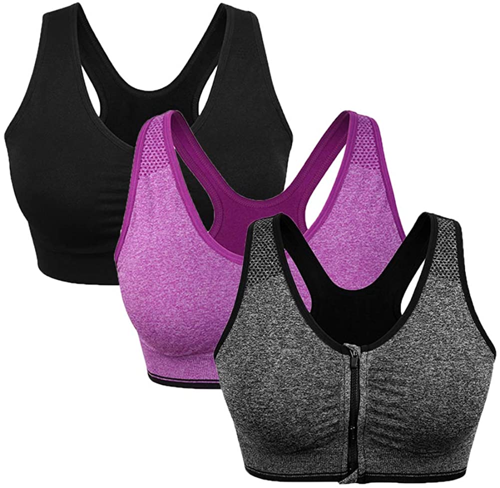 Price:$14.95 Zip Front Sports Bra Wireless Post-Surgery Bra Active Yoga Sports Bras at Amazon Women’s Clothing store