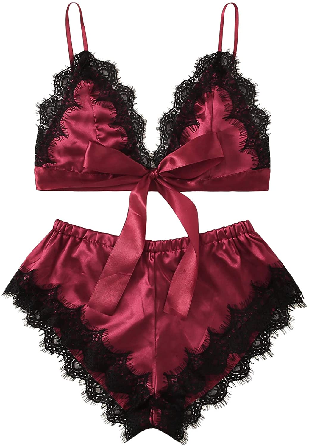 Price:$7.99 Women's Lace Trim Underwear Lingerie Straps Bralette and Panty Set at Amazon Women’s Clothing store