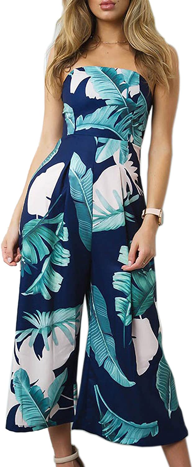 Price:$18.98 Womens Jumpsuits Floral Print Off Shoulder Romper Casual Strapless Wide Leg Pants Jumpsuit : Clothing, Shoes & Jewelry