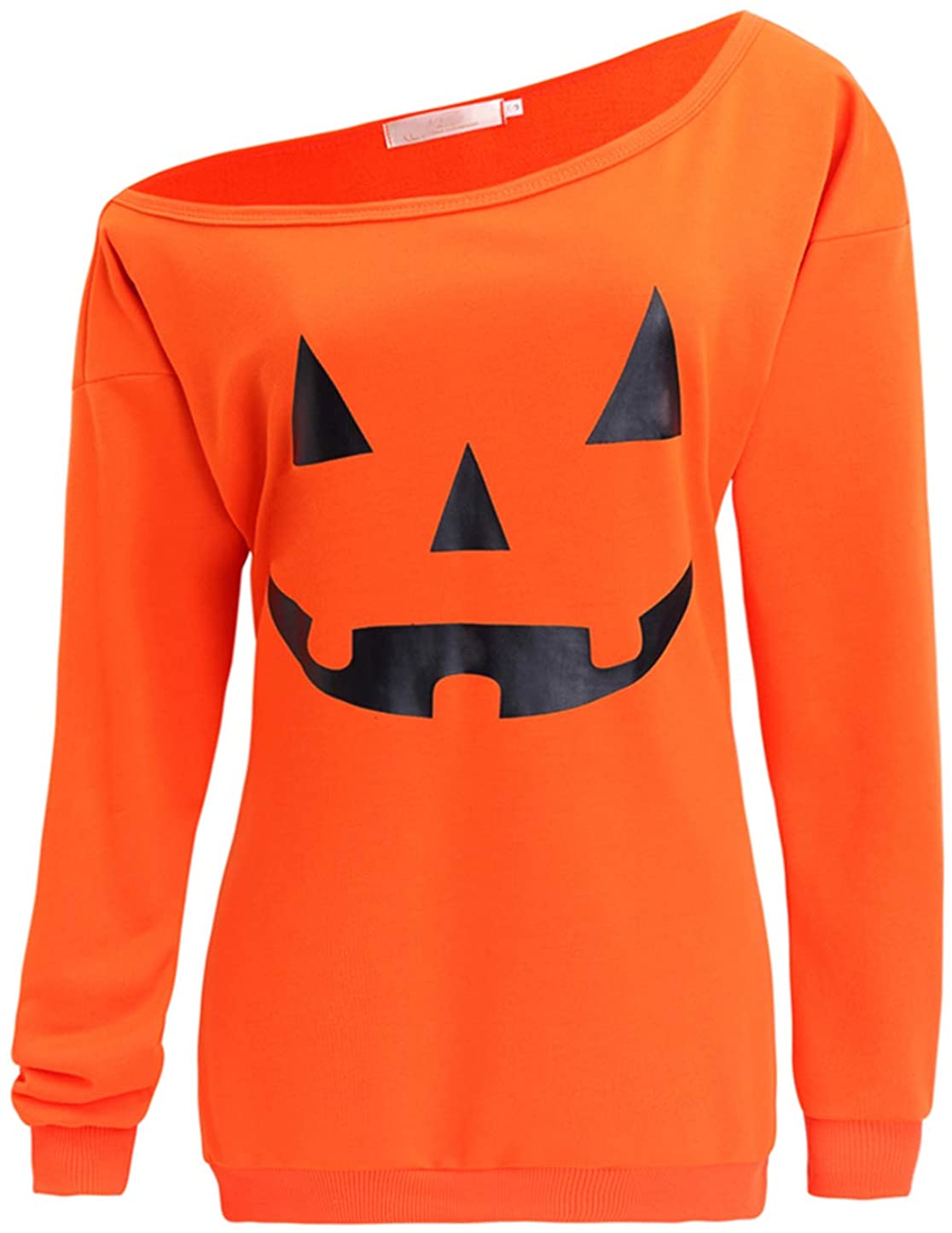 Price:$14.99 Womens Halloween Off Shoulder Shirts Long Sleeve Pumkin Sweatshirts Skeleton Slouchy Top at Amazon Women’s Clothing store