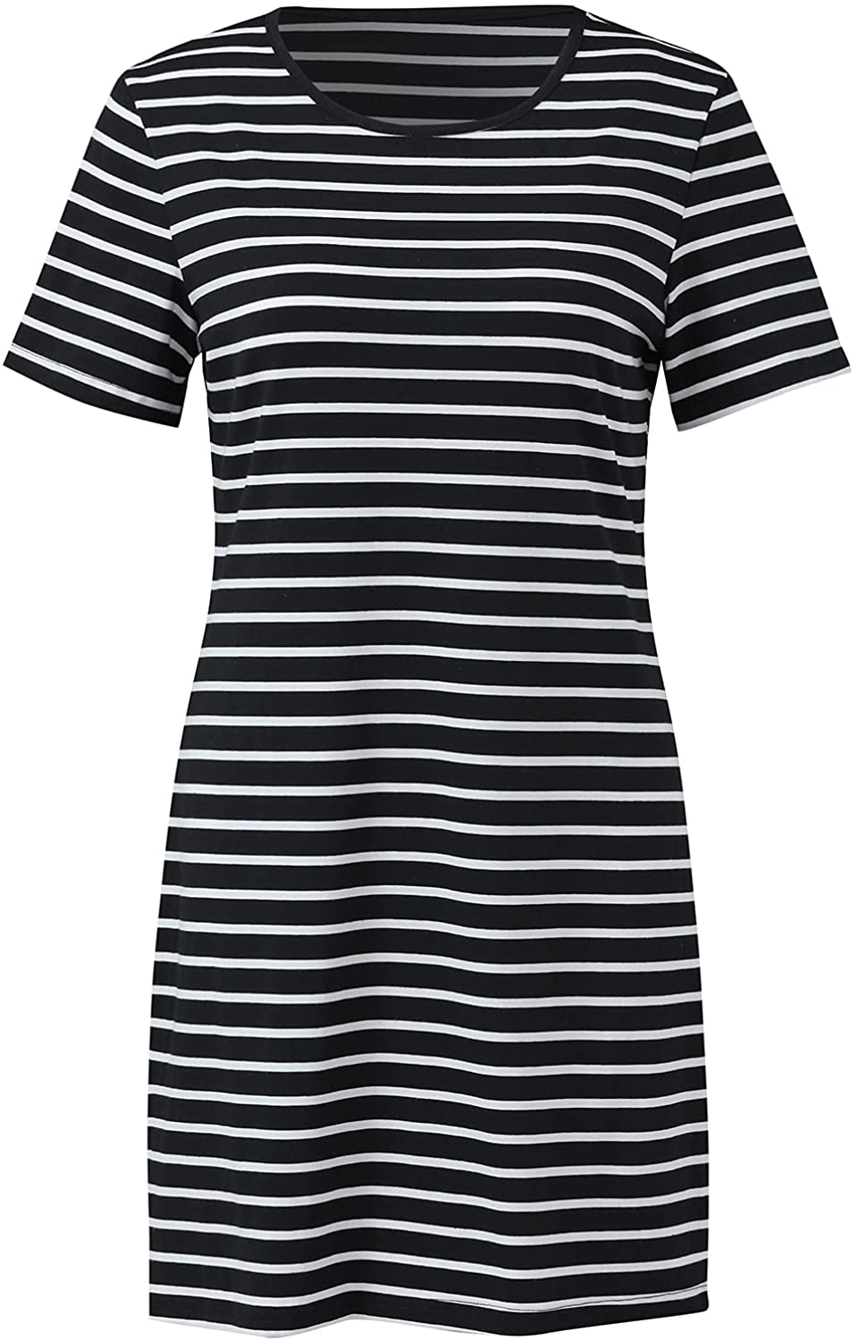 Price:$20.99 Women's Casual Round Neck Striped Waist Short Sleeve Dress at Amazon Women’s Clothing store